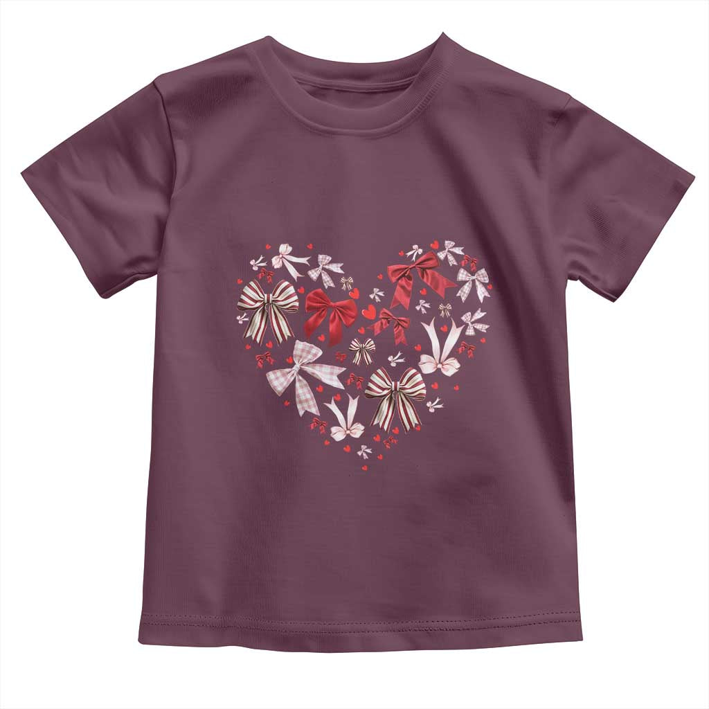 Coquette Valentine's Day Heart Bow Toddler T Shirt TS10 Maroon Print Your Wear