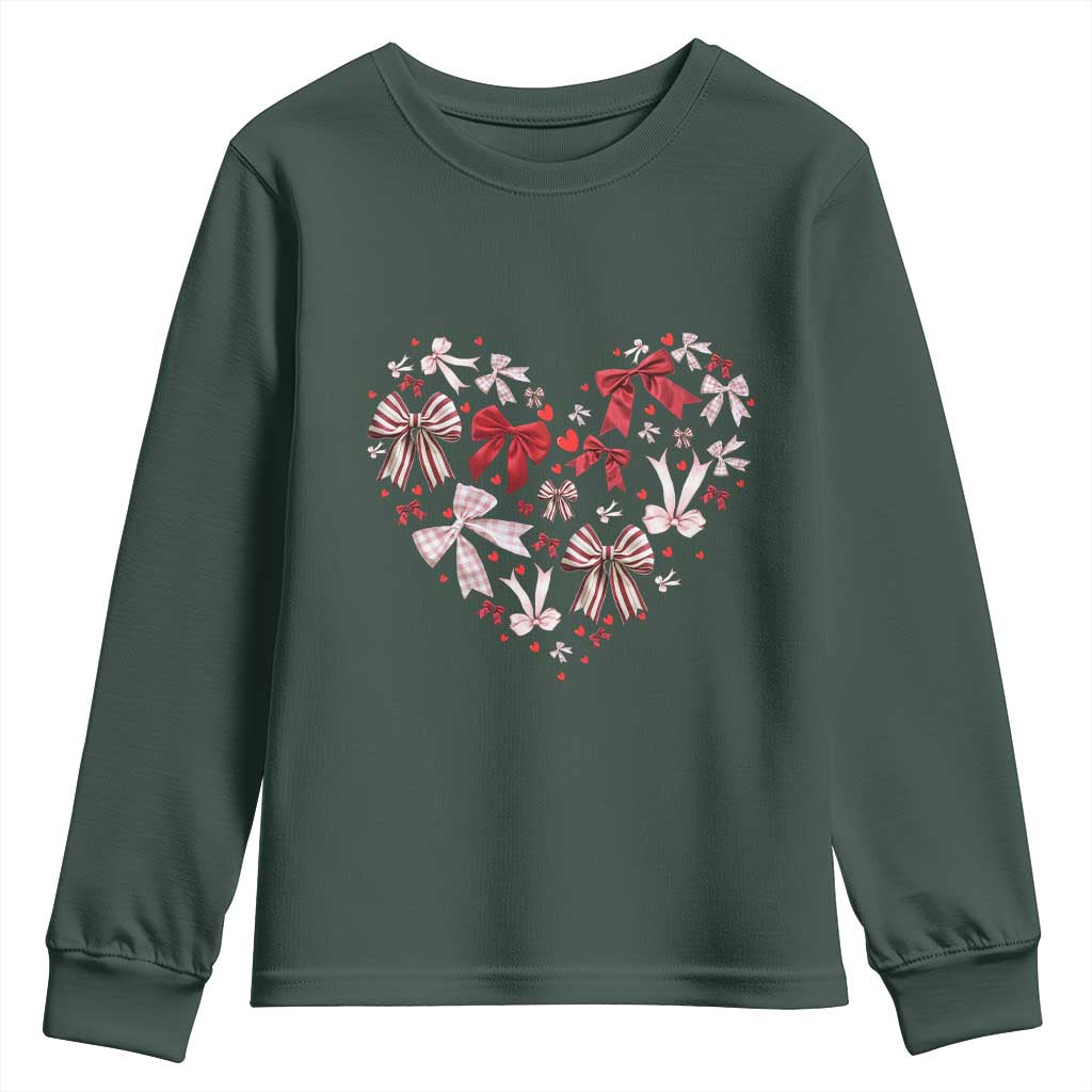 Coquette Valentine's Day Heart Bow Youth Sweatshirt TS10 Dark Forest Green Print Your Wear