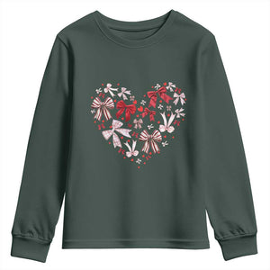 Coquette Valentine's Day Heart Bow Youth Sweatshirt TS10 Dark Forest Green Print Your Wear