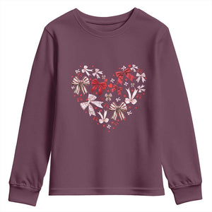 Coquette Valentine's Day Heart Bow Youth Sweatshirt TS10 Maroon Print Your Wear