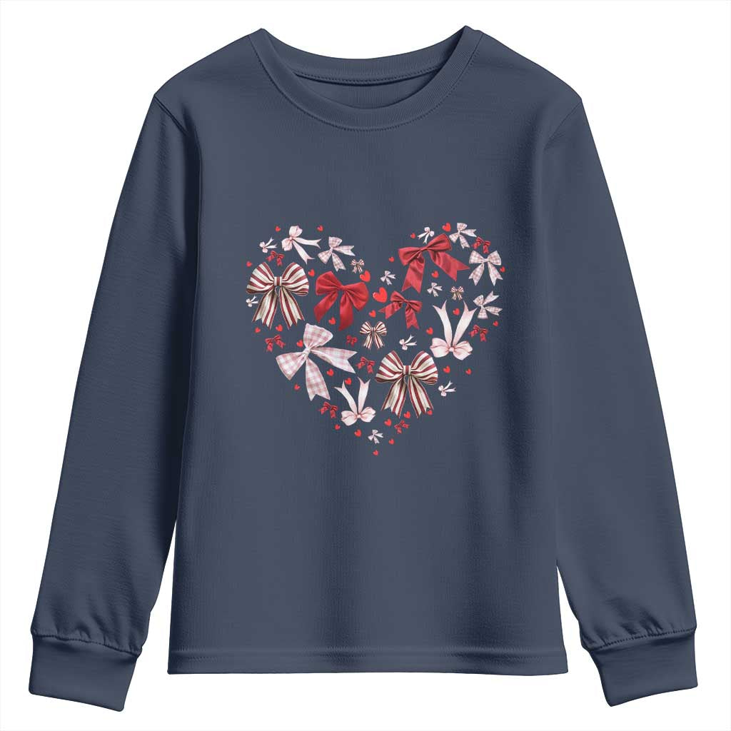 Coquette Valentine's Day Heart Bow Youth Sweatshirt TS10 Navy Print Your Wear
