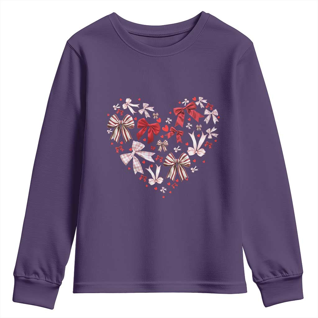 Coquette Valentine's Day Heart Bow Youth Sweatshirt TS10 Purple Print Your Wear