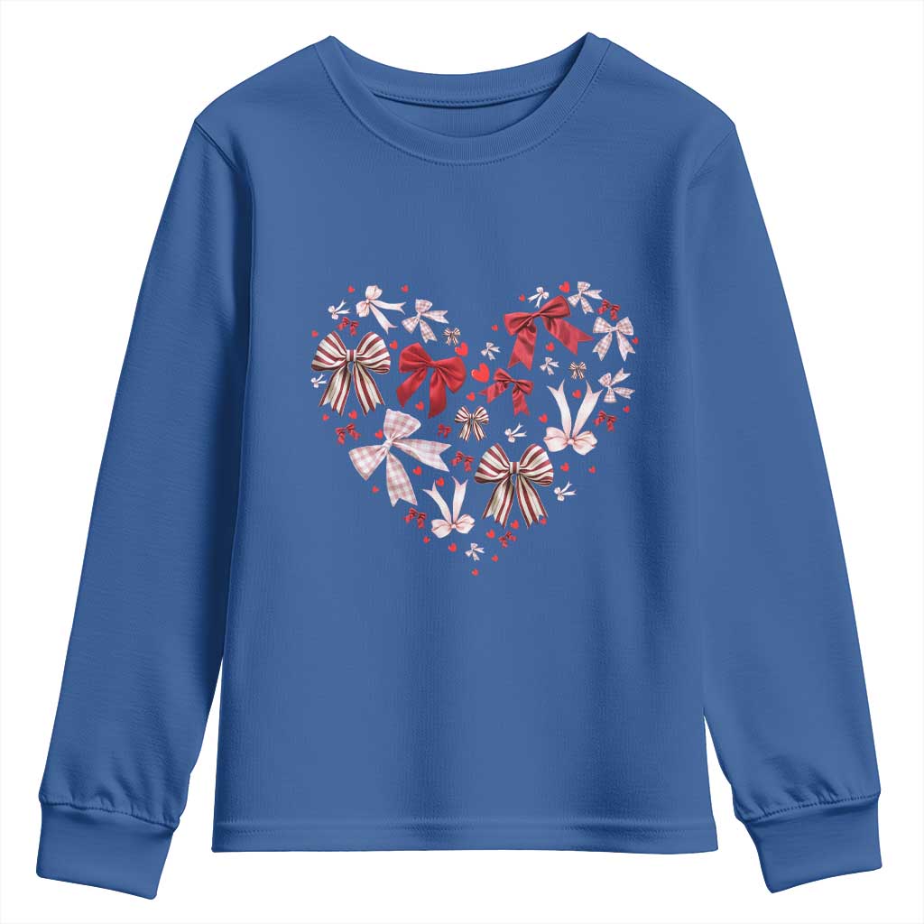 Coquette Valentine's Day Heart Bow Youth Sweatshirt TS10 Royal Blue Print Your Wear
