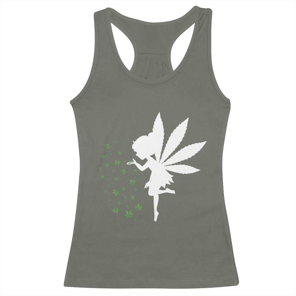 Marijuana Racerback Tank Top Weed Fairy Fantasy Leaf Stoner Pot Smoker Cannabis TS10 Military Green Print Your Wear