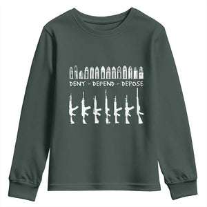 Deny Defend Depose Youth Sweatshirt Capitalism Revolution Morale Gun Lover TS10 Dark Forest Green Print Your Wear