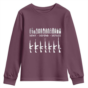 Deny Defend Depose Youth Sweatshirt Capitalism Revolution Morale Gun Lover TS10 Maroon Print Your Wear