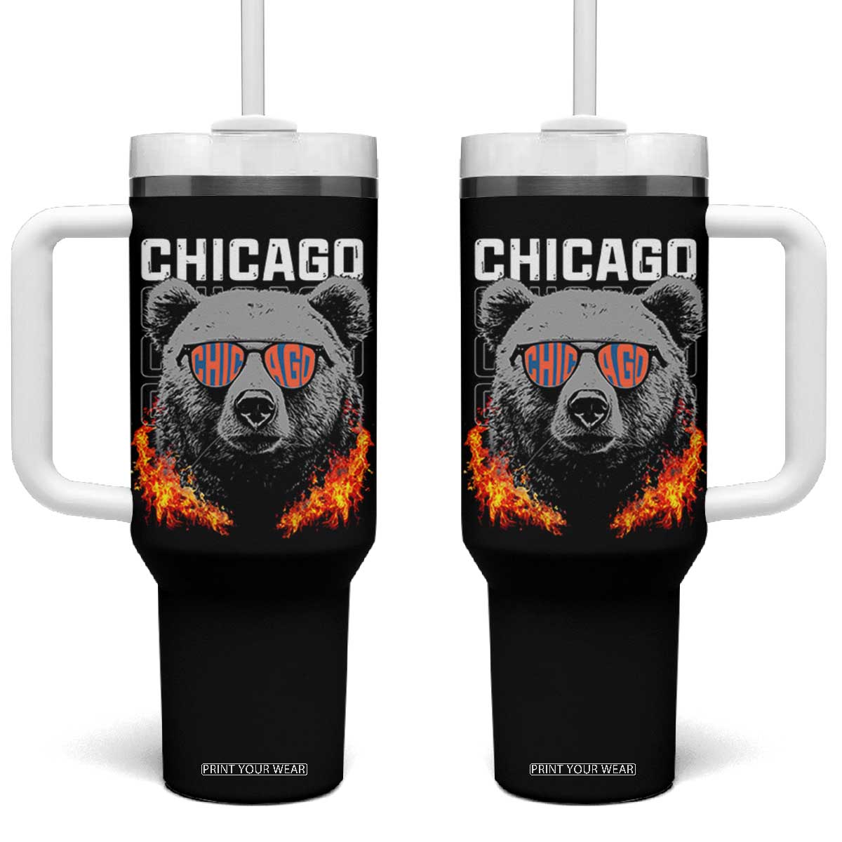 Bears Mascot Tumbler With Handle Vintage Retro Chicago TS10 One Size: 40 oz Black Print Your Wear