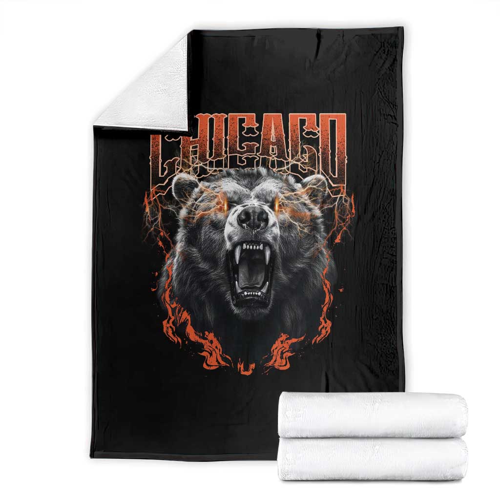 Vintage Chicago Throw Blanket Retro Graphic Wild Bear Streetwear Bootleg TS10 Black Print Your Wear
