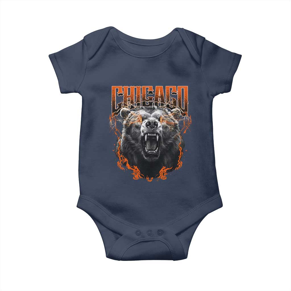 Vintage Chicago Baby Onesie Retro Graphic Wild Bear Streetwear Bootleg TS10 Navy Print Your Wear