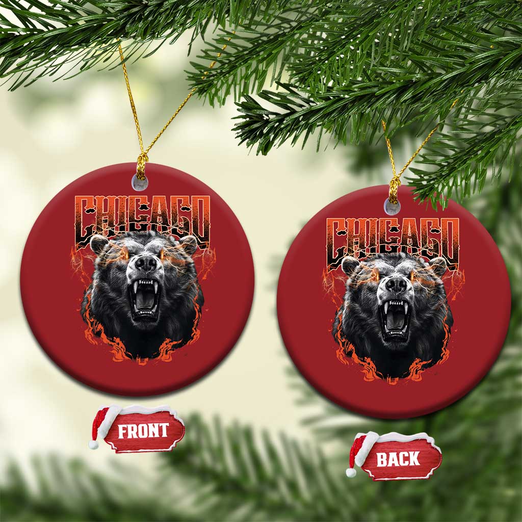 Vintage Chicago Christmas Ornament Retro Graphic Wild Bear Streetwear Bootleg TS10 Circle Red Print Your Wear