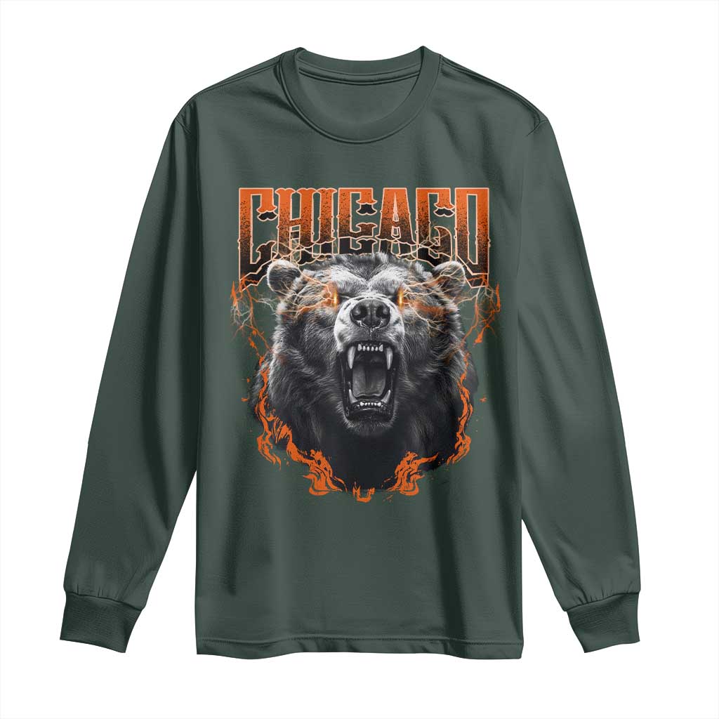 Vintage Chicago Long Sleeve Shirt Retro Graphic Wild Bear Streetwear Bootleg TS10 Dark Forest Green Print Your Wear
