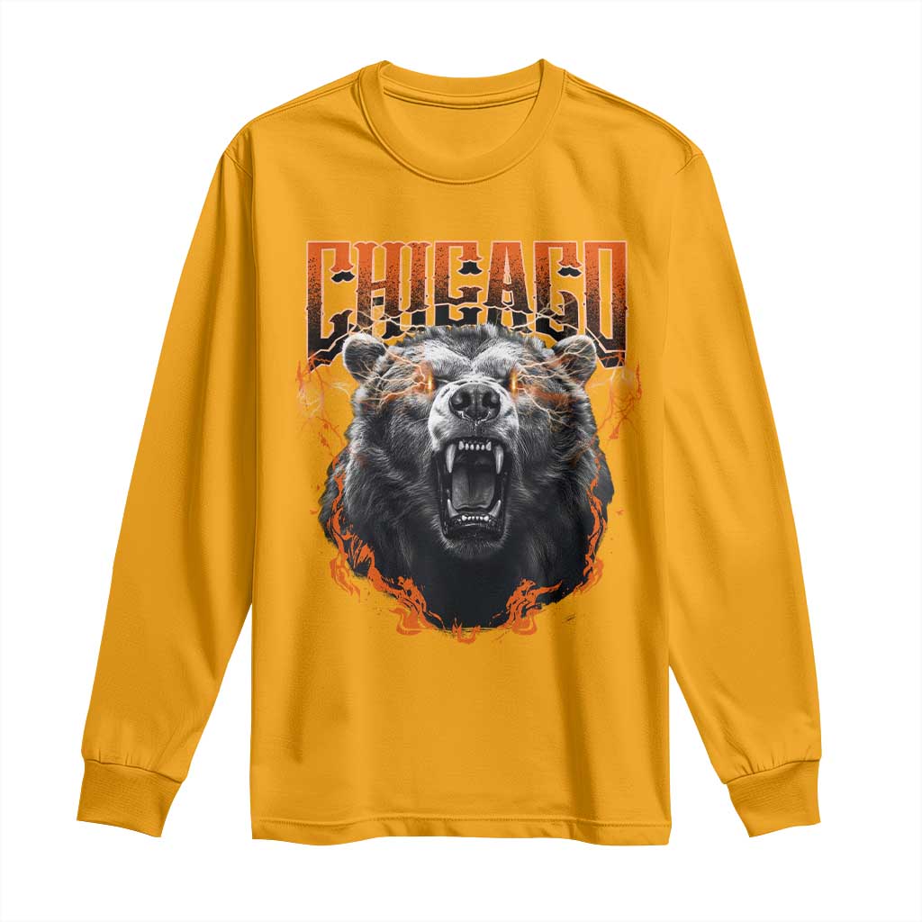 Vintage Chicago Long Sleeve Shirt Retro Graphic Wild Bear Streetwear Bootleg TS10 Gold Print Your Wear
