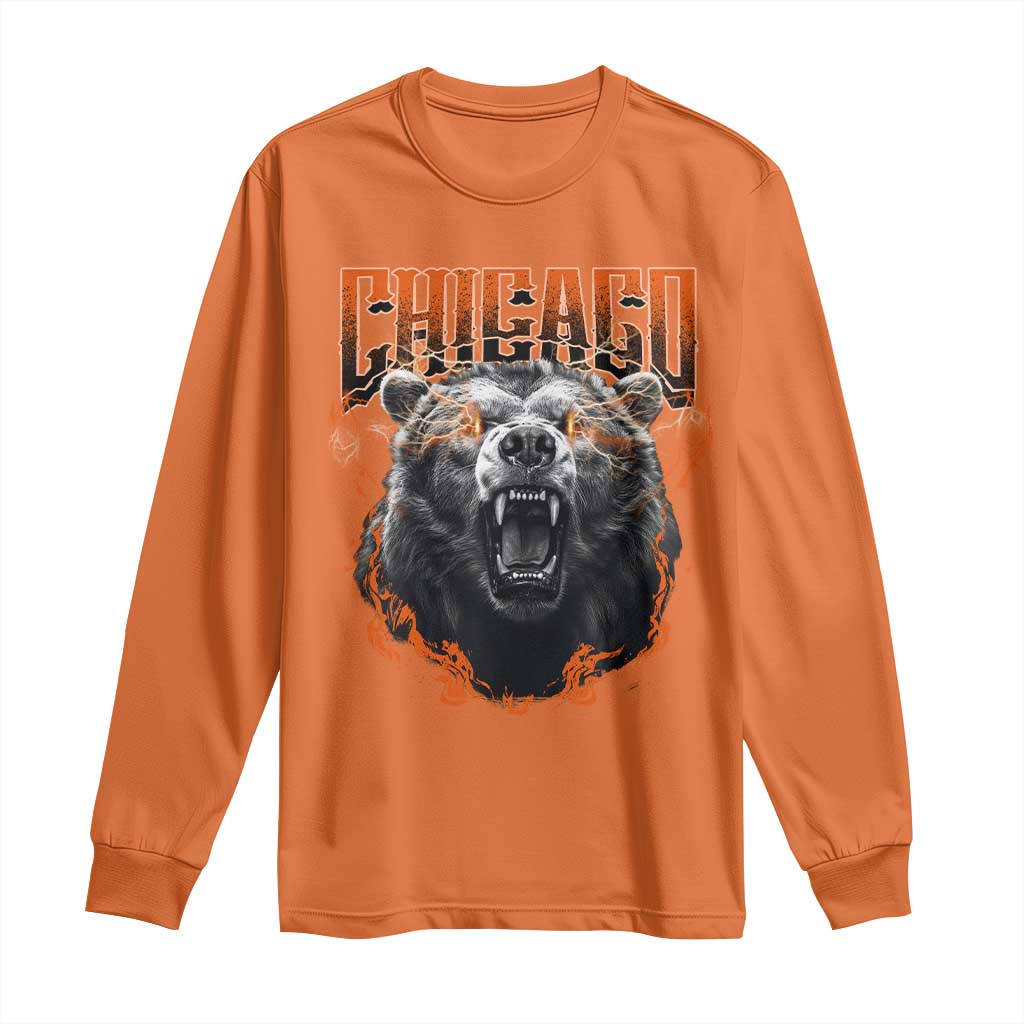 Vintage Chicago Long Sleeve Shirt Retro Graphic Wild Bear Streetwear Bootleg TS10 Orange Print Your Wear