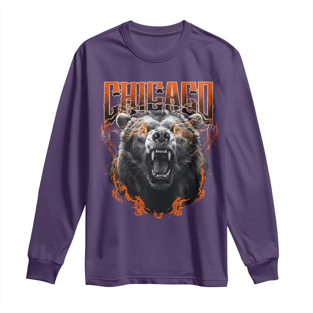 Vintage Chicago Long Sleeve Shirt Retro Graphic Wild Bear Streetwear Bootleg TS10 Purple Print Your Wear