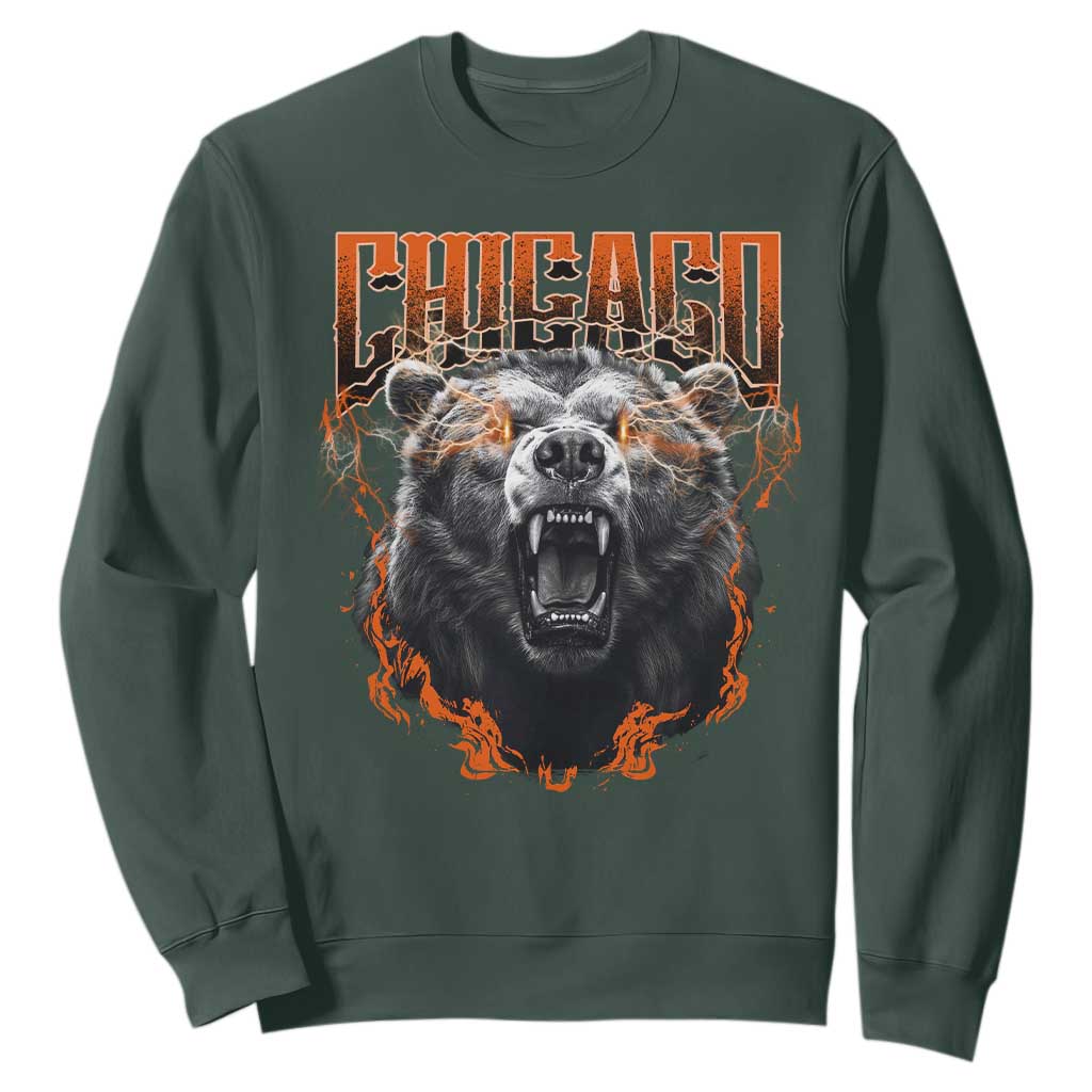 Vintage Chicago Sweatshirt Retro Graphic Wild Bear Streetwear Bootleg TS10 Dark Forest Green Print Your Wear