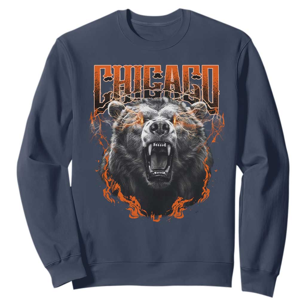 Vintage Chicago Sweatshirt Retro Graphic Wild Bear Streetwear Bootleg TS10 Navy Print Your Wear
