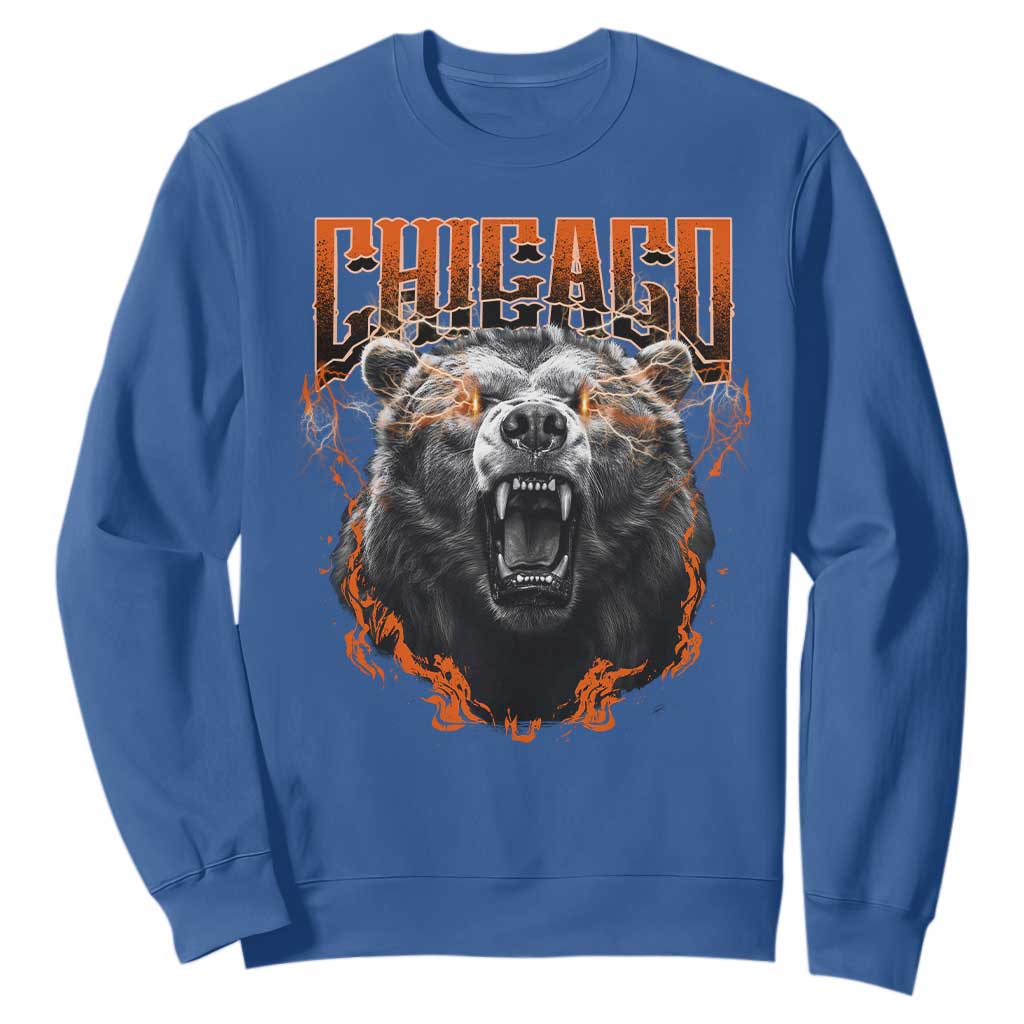 Vintage Chicago Sweatshirt Retro Graphic Wild Bear Streetwear Bootleg TS10 Royal Blue Print Your Wear
