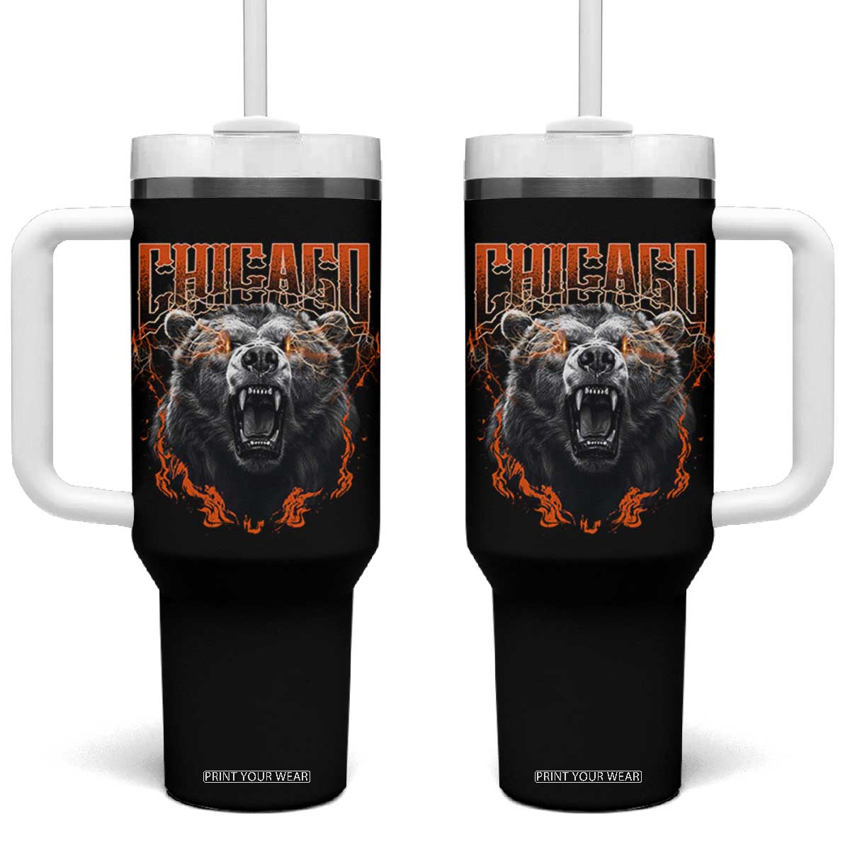 Vintage Chicago Tumbler With Handle Retro Graphic Wild Bear Streetwear Bootleg TS10 One Size: 40 oz Black Print Your Wear