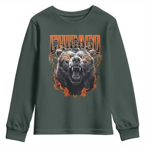Vintage Chicago Youth Sweatshirt Retro Graphic Wild Bear Streetwear Bootleg TS10 Dark Forest Green Print Your Wear