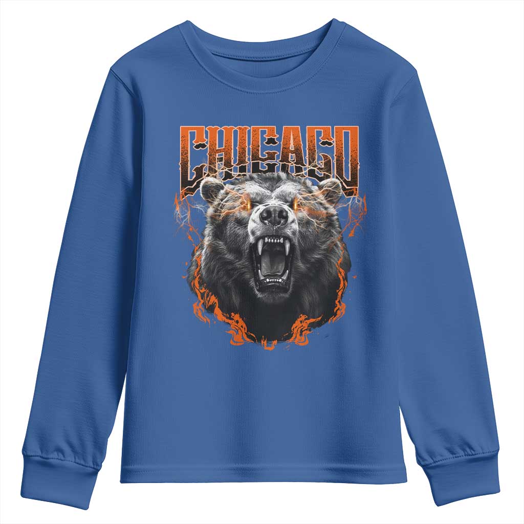 Vintage Chicago Youth Sweatshirt Retro Graphic Wild Bear Streetwear Bootleg TS10 Royal Blue Print Your Wear