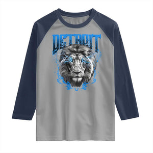 Lion Lovers Raglan Shirt Detroit Fan Apparel TS10 Sport Gray Navy Print Your Wear