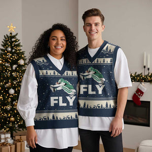Philly Fan V-Neck Knit Sweater Vest Barkley Backwards Hurdle TS10 Navy Beige Print Your Wear