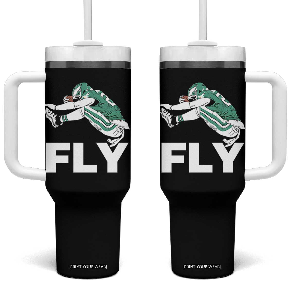 Philly Fan Tumbler With Handle Barkley Backwards Hurdle TS10 One Size: 40 oz Black Print Your Wear