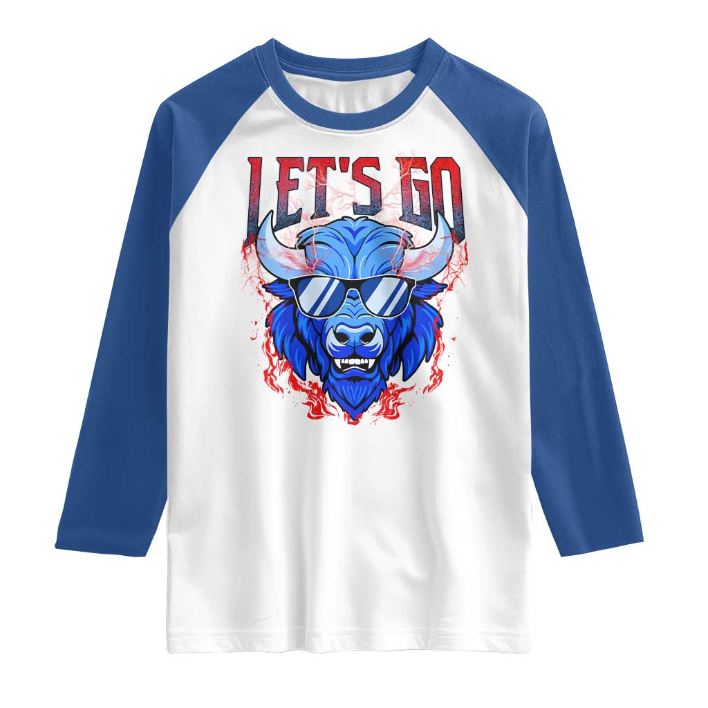 Let's Go BFB Raglan Shirt Fan Apparel WNY Pride TS10 White Royal Print Your Wear