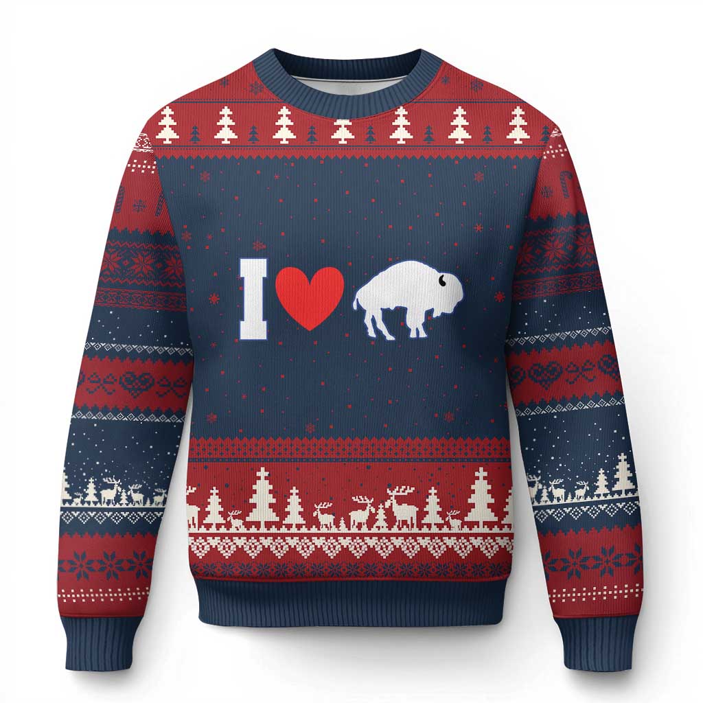 Vintage BF Ugly Christmas Sweater American I Love Bison TS10 Navy Red Print Your Wear