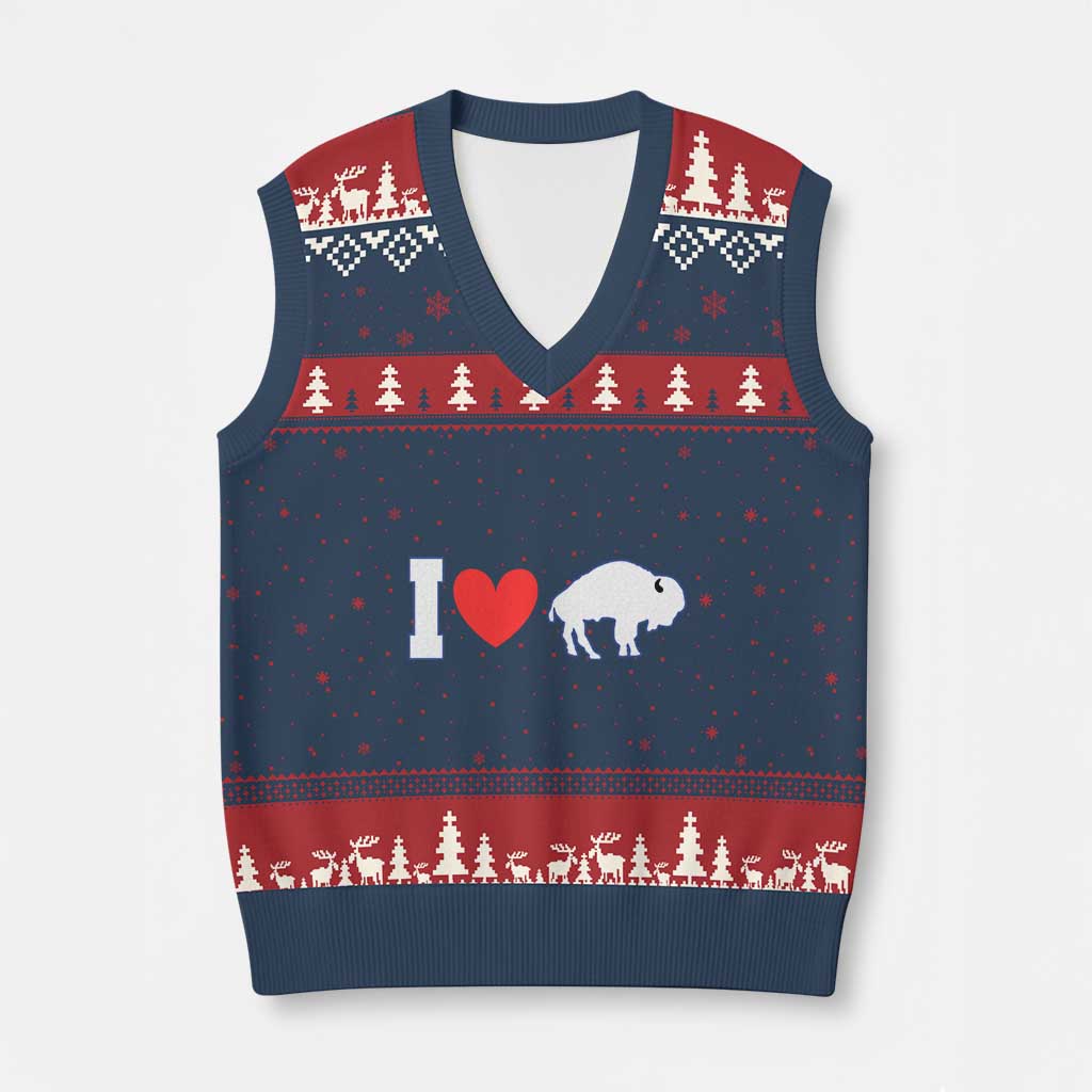 Vintage BF V-Neck Knit Sweater Vest American I Love Bison TS10 Navy Red Print Your Wear