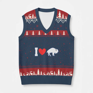 Vintage BF V-Neck Knit Sweater Vest American I Love Bison TS10 Navy Red Print Your Wear