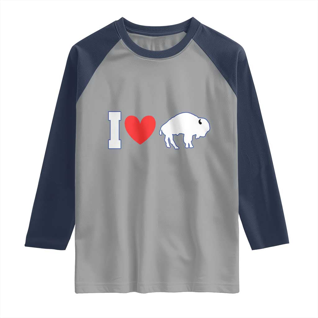 Vintage BF Raglan Shirt American I Love Bison TS10 Sport Gray Navy Print Your Wear