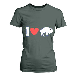 Vintage BF T Shirt For Women American I Love Bison TS10 Dark Forest Green Print Your Wear