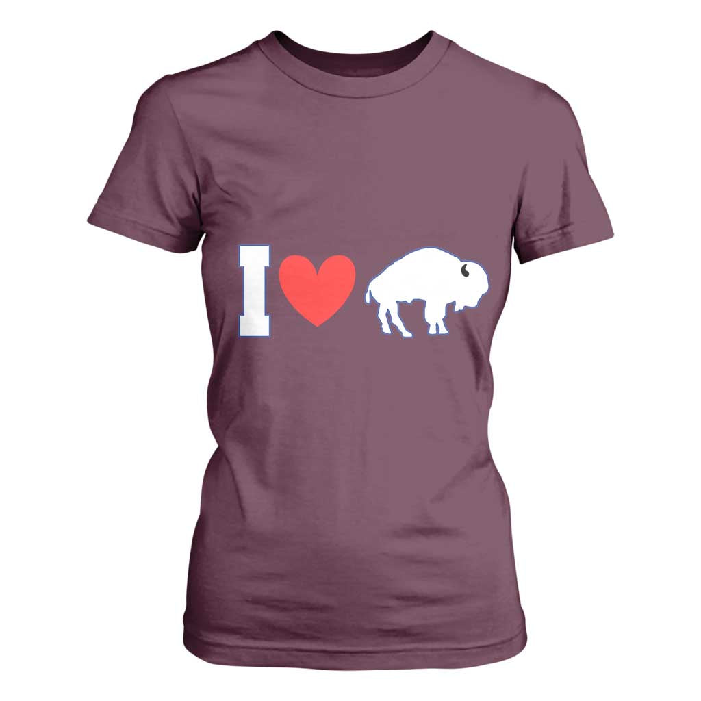 Vintage BF T Shirt For Women American I Love Bison TS10 Maroon Print Your Wear