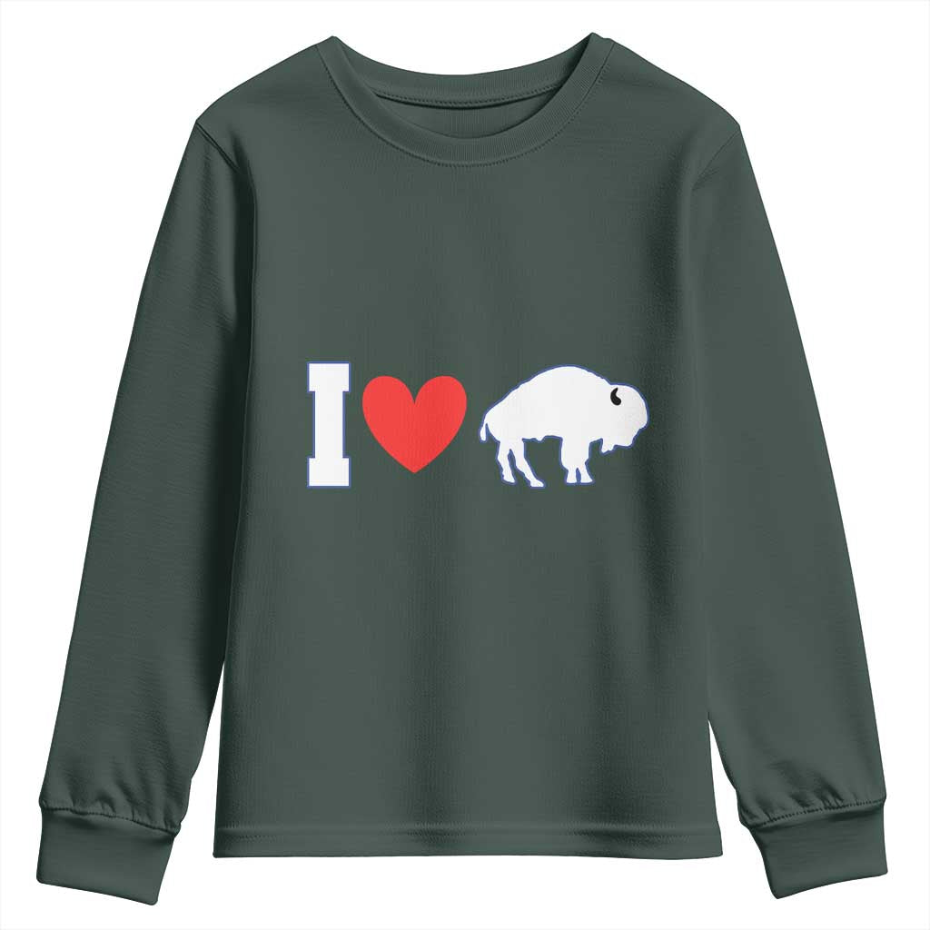 Vintage Buffalo Youth Sweatshirt American I Love Bison TS10 Dark Forest Green Print Your Wear