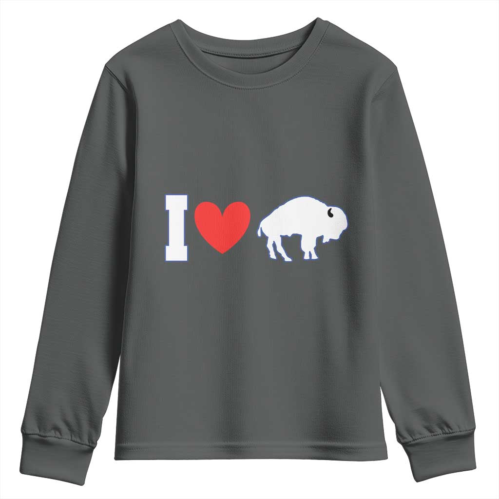 Vintage Buffalo Youth Sweatshirt American I Love Bison TS10 Dark Heather Print Your Wear