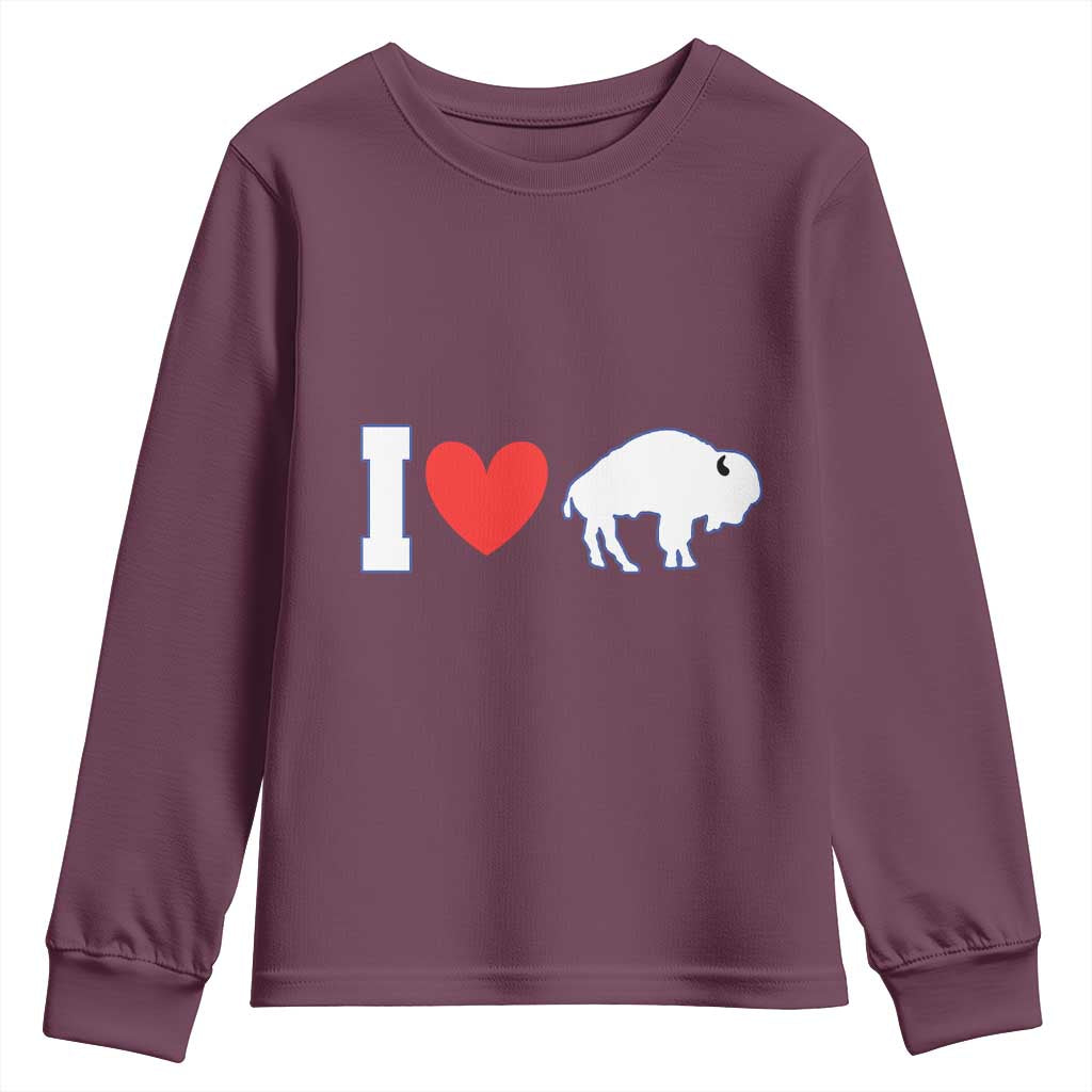 Vintage Buffalo Youth Sweatshirt American I Love Bison TS10 Maroon Print Your Wear