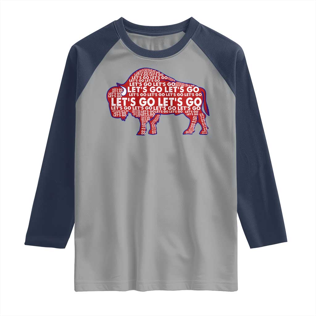 Let's Go BFB Raglan Shirt WNY Pride Fan Apparel TS10 Sport Gray Navy Print Your Wear
