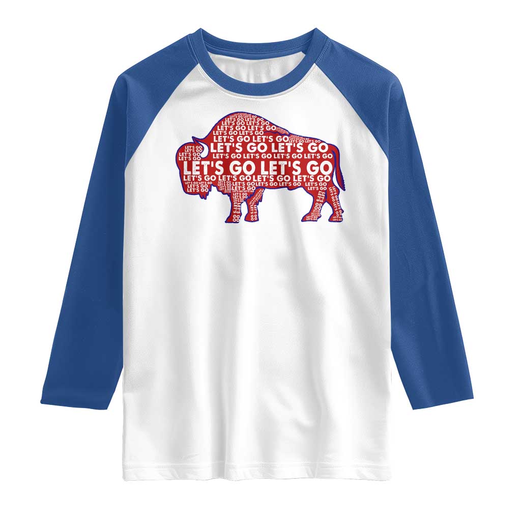 Let's Go BFB Raglan Shirt WNY Pride Fan Apparel TS10 White Royal Print Your Wear