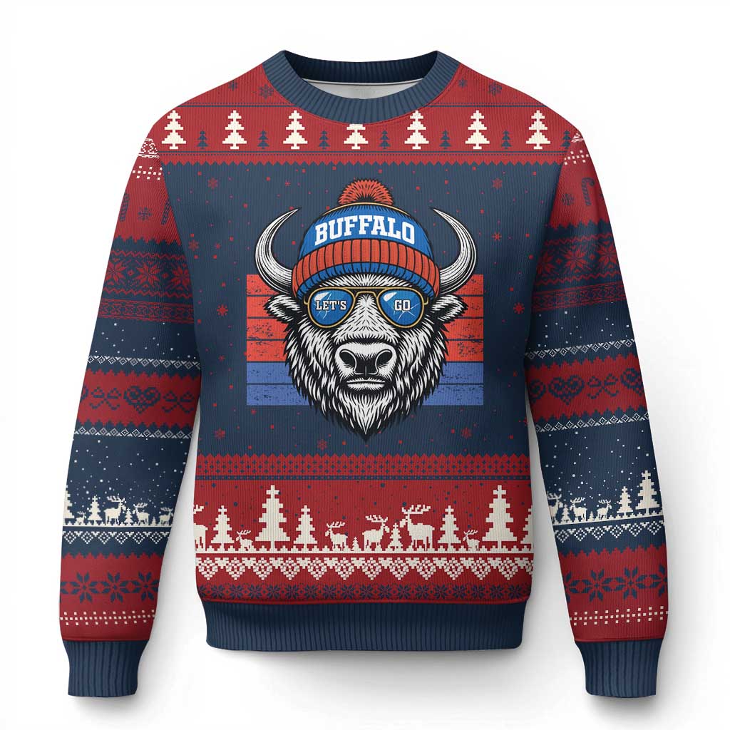 BFB Football Ugly Christmas Sweater Vintage 90s Sports Fan Game Day TS10 Navy Red Print Your Wear