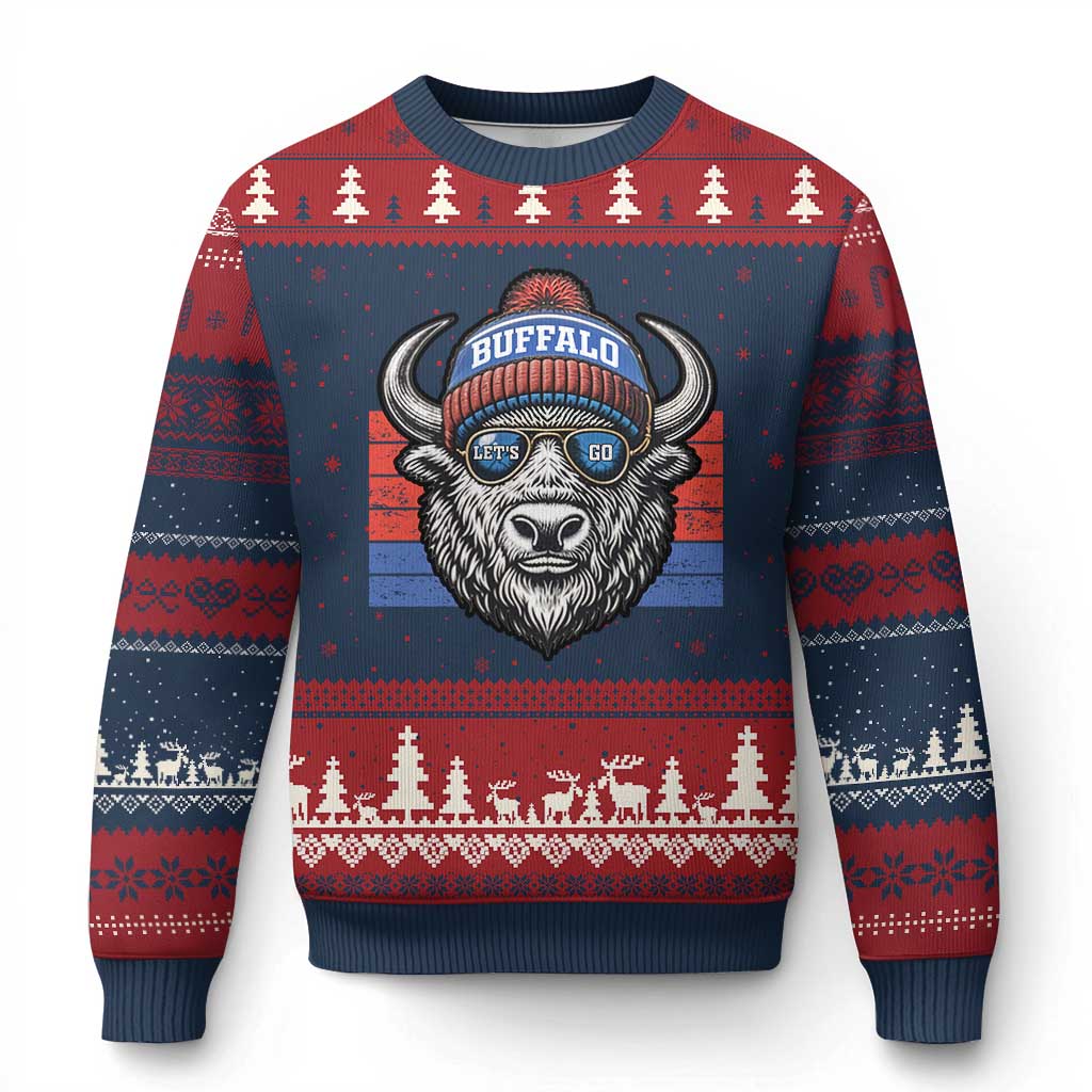 Buffalo Football Ugly Christmas Sweater Vintage 90s Bill Fan Game Day TS10 Navy Red Print Your Wear