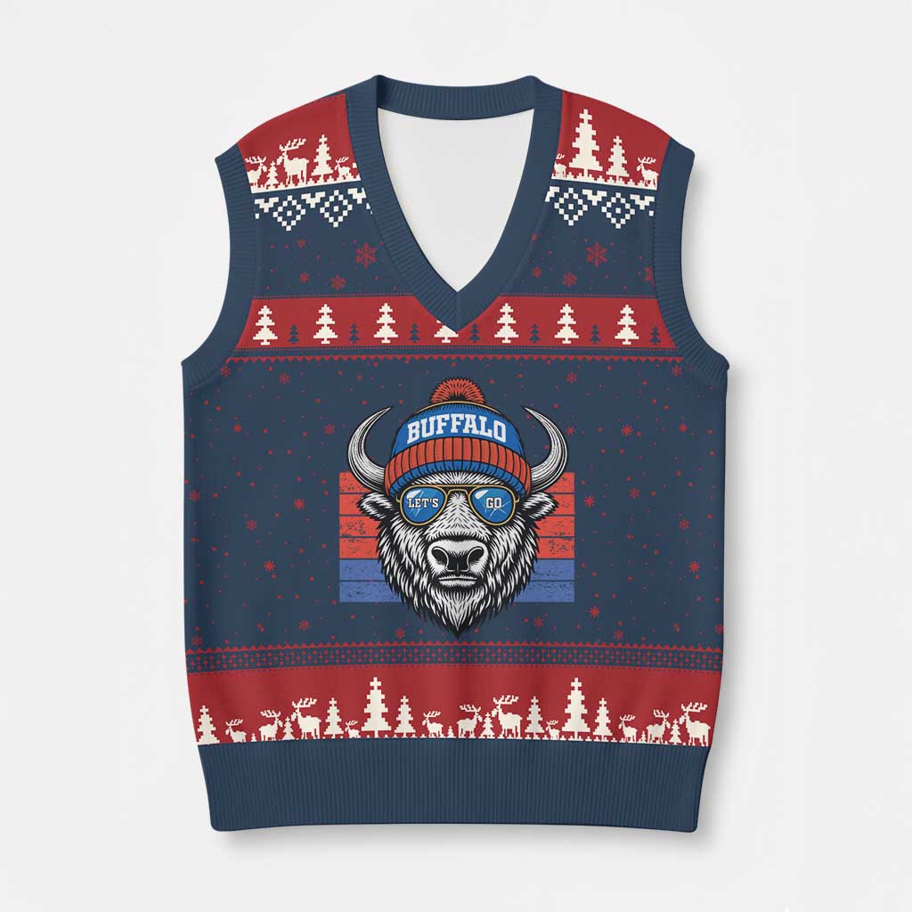 Buffalo Football V-Neck Knit Sweater Vest Vintage 90s Bill Fan Game Day TS10 Navy Red Print Your Wear