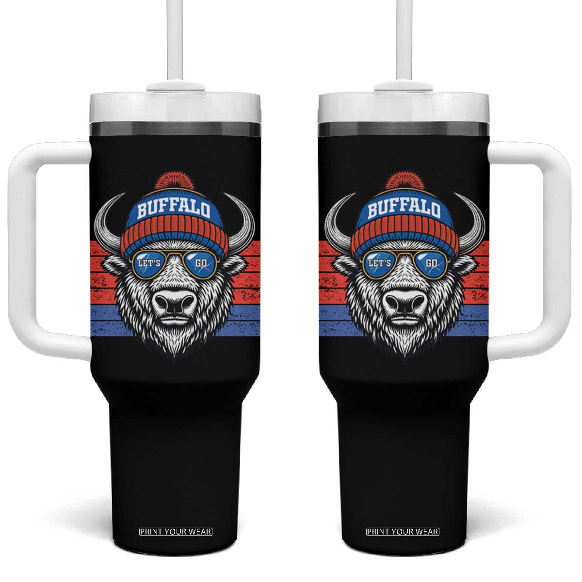 Buffalo Football Tumbler With Handle Vintage 90s Bill Fan Game Day TS10 One Size: 40 oz Black Print Your Wear