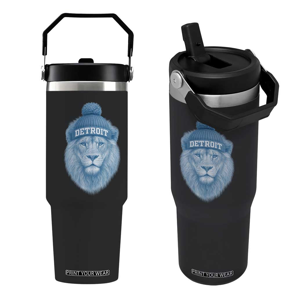 Detroit Football Flip Straw Tumbler Retro Lions Mascot Sport Fan TS10 One Size: 30 oz Black Print Your Wear
