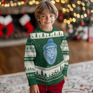 Detroit Football Ugly Christmas Sweater Retro Lions Mascot Sport Fan TS10 Forest Green Beige Print Your Wear