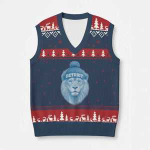 Detroit Football V-Neck Knit Sweater Vest Retro Lions Mascot Sport Fan TS10 Navy Red Print Your Wear