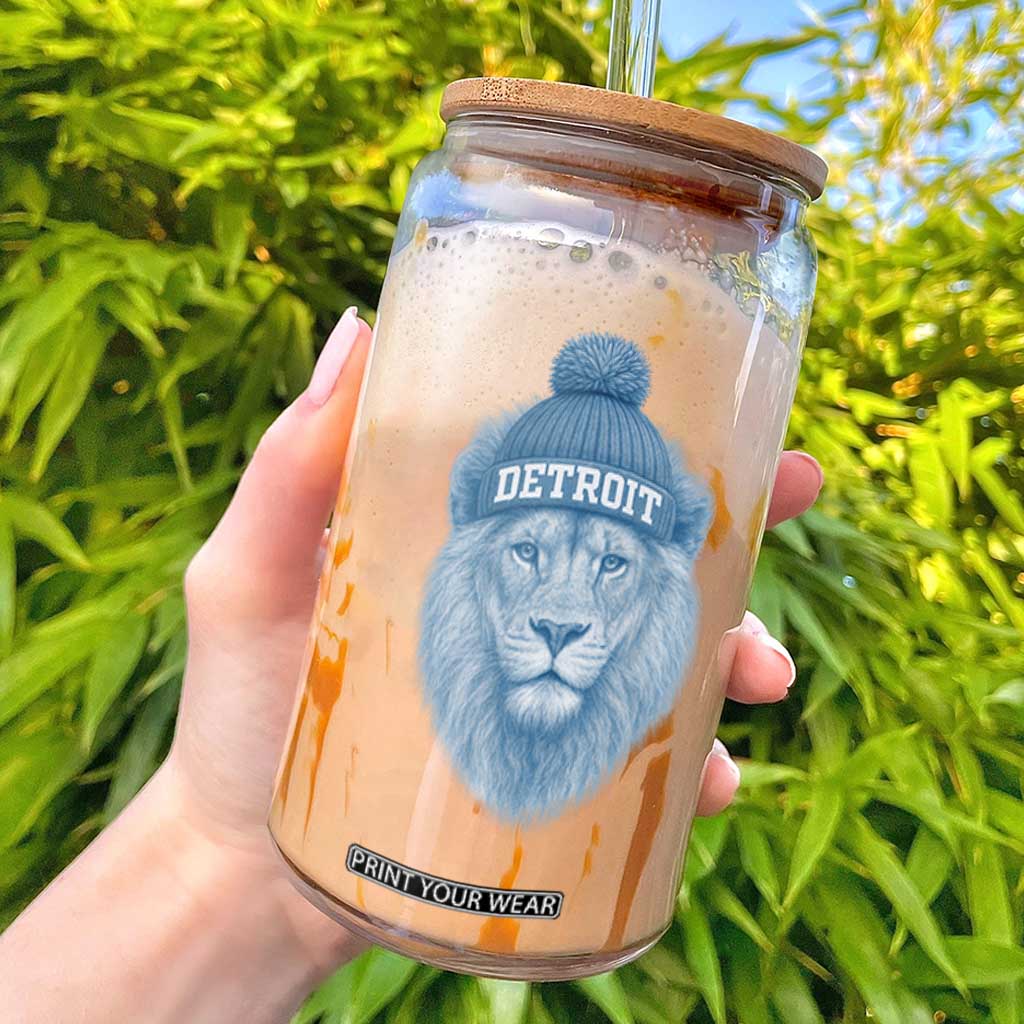 Detroit Football Glass Can Retro Lions Mascot Sport Fan TS10 Black Print Your Wear