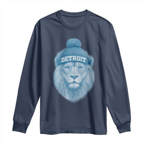 Detroit Football Long Sleeve Shirt Retro Lions Mascot Sport Fan TS10 Navy Print Your Wear