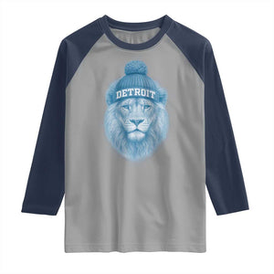 Detroit Football Raglan Shirt Retro Lions Mascot Sport Fan TS10 Sport Gray Navy Print Your Wear
