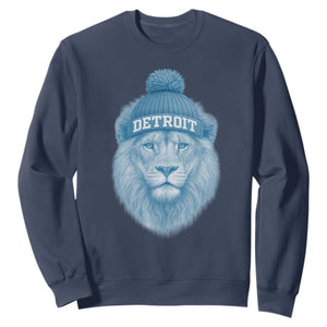 Detroit Football Sweatshirt Retro Lions Mascot Sport Fan TS10 Navy Print Your Wear